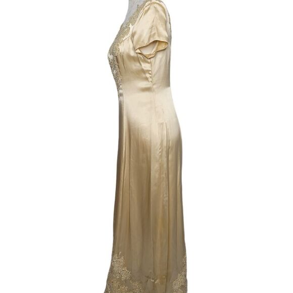 VINTAGE 80s does 30s gown‎ embroidered beaded cream satin S - Picture 2 of 11